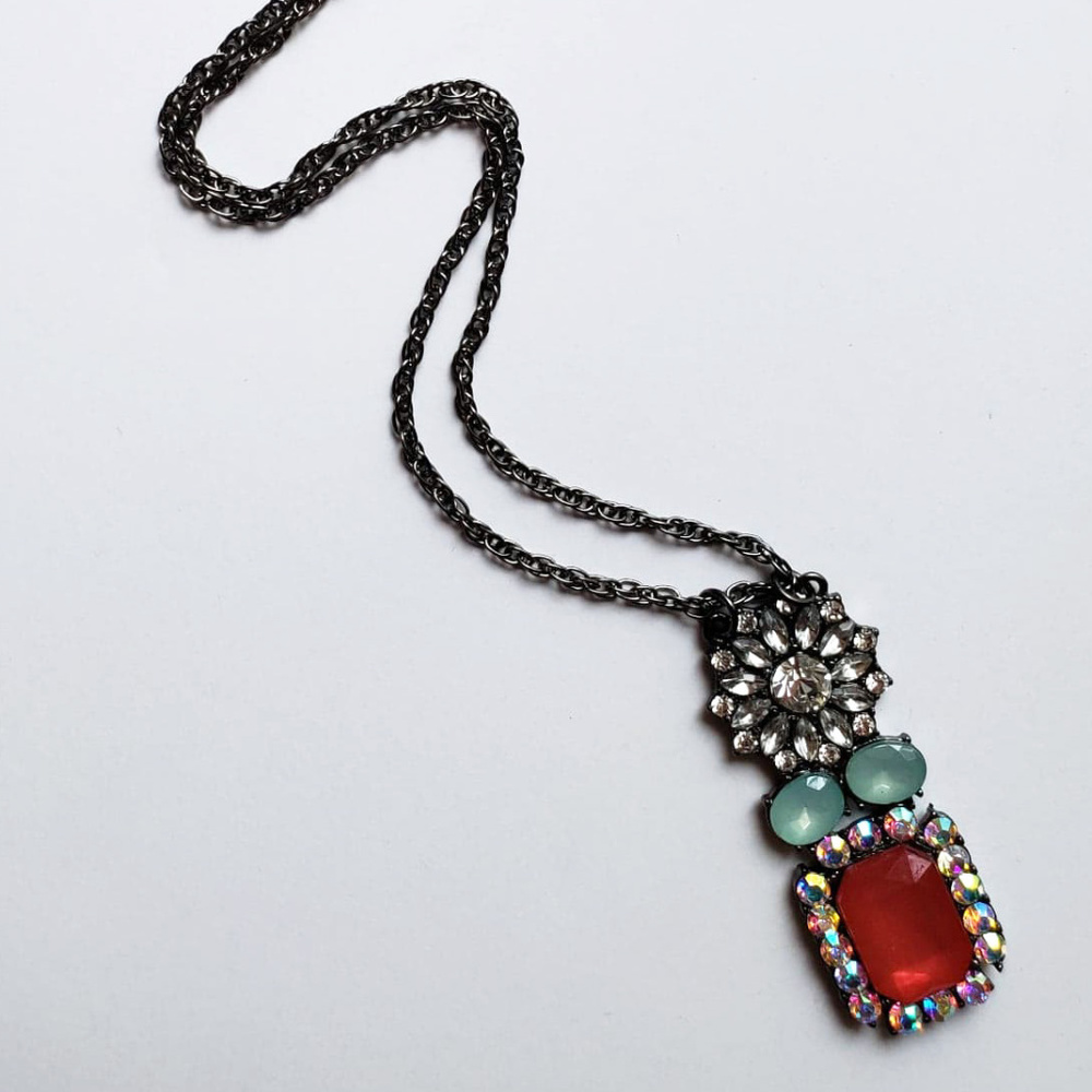 Mint Coral Crystal Bling Statement Necklace